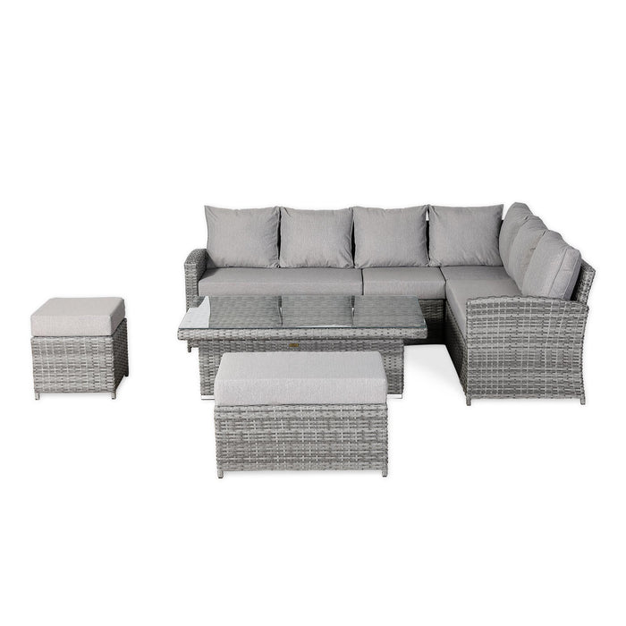 Sloane Range Right Hand Corner Sofa Set with Adjustable Rising Table in Beige Grey OR Dark Grey OR Light GreyWeave - Abode Avenue