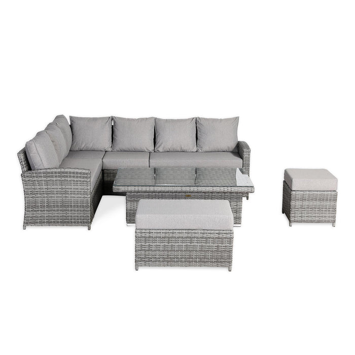 Sloane Range Left Hand Corner Sofa Set with Rising Table in Beige Grey OR Dark Grey OR Light Grey Weave - Abode Avenue