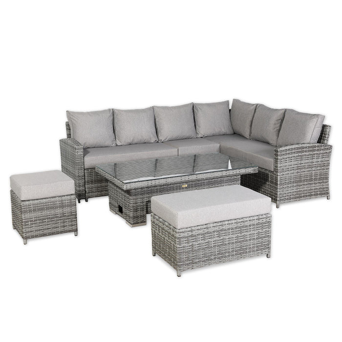 Sloane Range Right Hand Corner Sofa Set with Adjustable Rising Table in Beige Grey OR Dark Grey OR Light GreyWeave - Abode Avenue