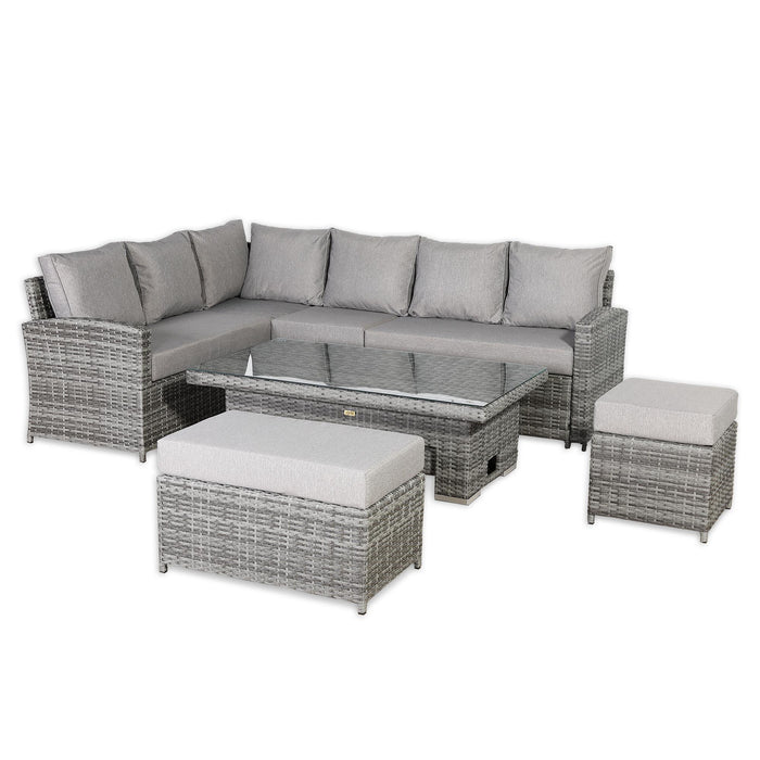 Sloane Range Left Hand Corner Sofa Set with Rising Table in Beige Grey OR Dark Grey OR Light Grey Weave - Abode Avenue