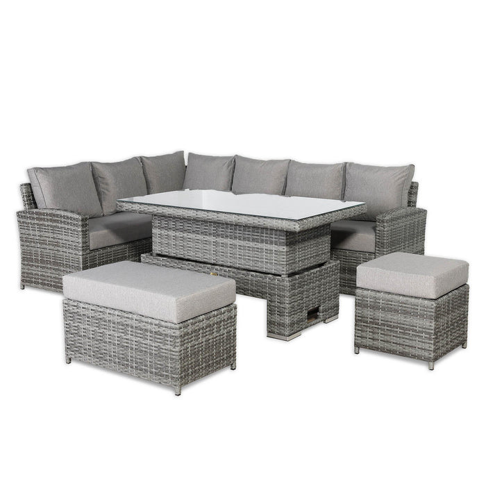 Sloane Range Left Hand Corner Sofa Set with Rising Table in Beige Grey OR Dark Grey OR Light Grey Weave - Abode Avenue