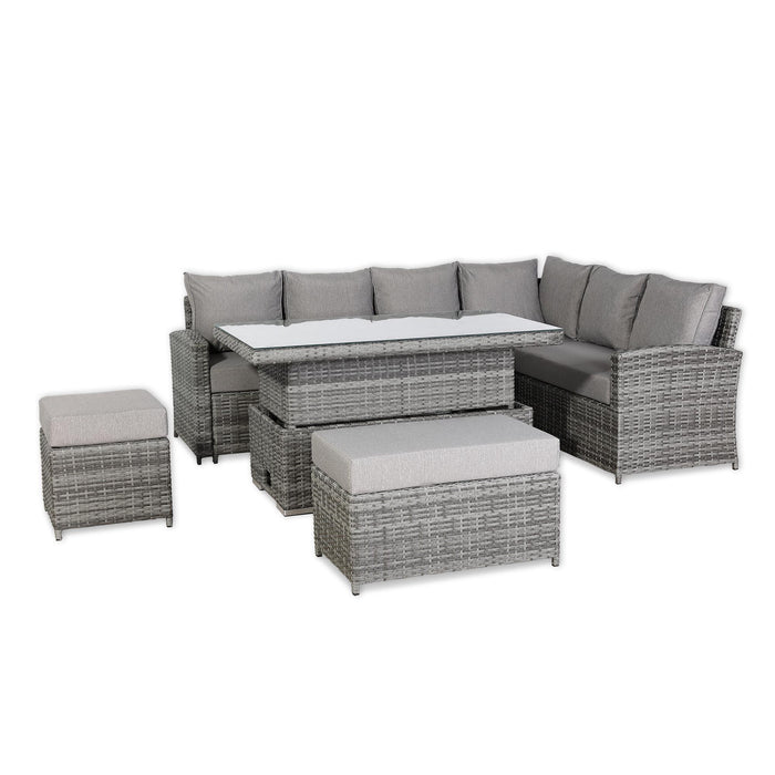 Sloane Range Right Hand Corner Sofa Set with Adjustable Rising Table in Beige Grey OR Dark Grey OR Light GreyWeave - Abode Avenue