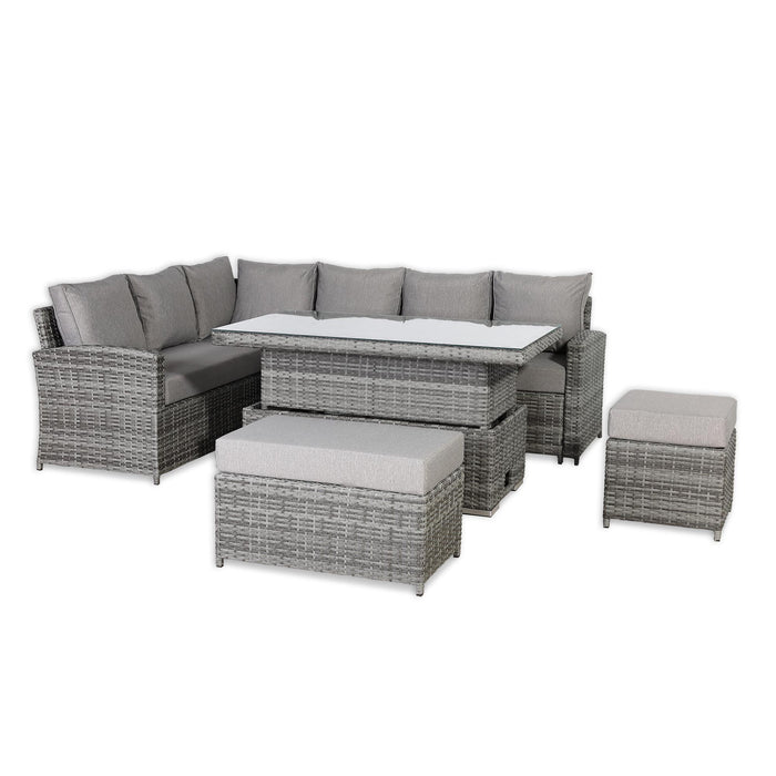 Sloane Range Left Hand Corner Sofa Set with Rising Table in Beige Grey OR Dark Grey OR Light Grey Weave - Abode Avenue
