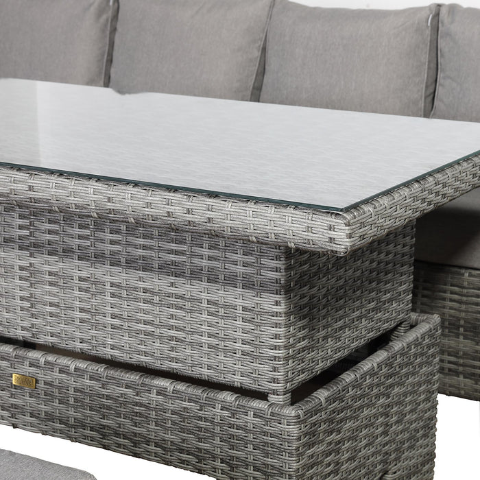 Sloane Range Left Hand Corner Sofa Set with Rising Table in Beige Grey OR Dark Grey OR Light Grey Weave - Abode Avenue