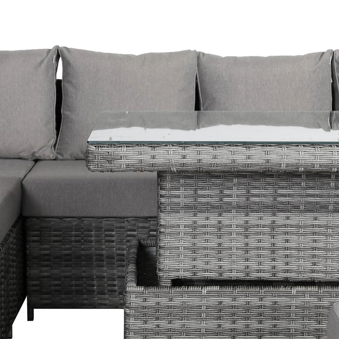 Sloane Range Left Hand Corner Sofa Set with Rising Table in Beige Grey OR Dark Grey OR Light Grey Weave - Abode Avenue