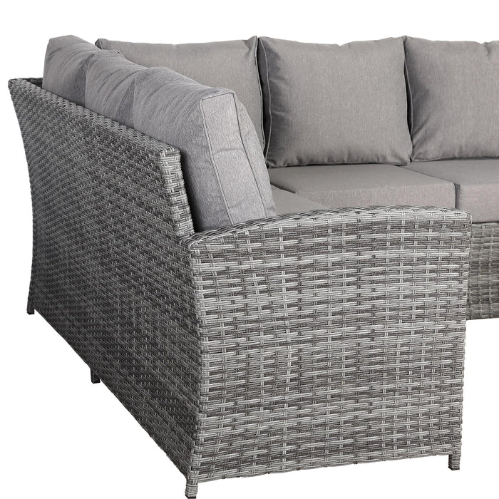 Sloane Range Left Hand Corner Sofa Set with Rising Table in Beige Grey OR Dark Grey OR Light Grey Weave - Abode Avenue