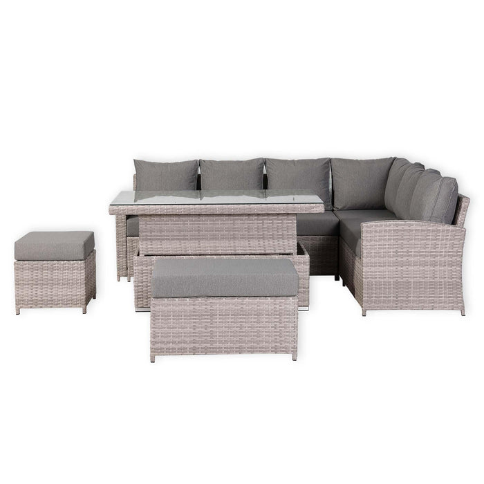 Sloane Range Right Hand Corner Sofa Set with Adjustable Rising Table in Beige Grey OR Dark Grey OR Light GreyWeave - Abode Avenue