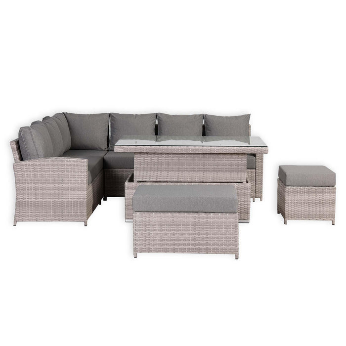 Sloane Range Left Hand Corner Sofa Set with Rising Table in Beige Grey OR Dark Grey OR Light Grey Weave - Abode Avenue
