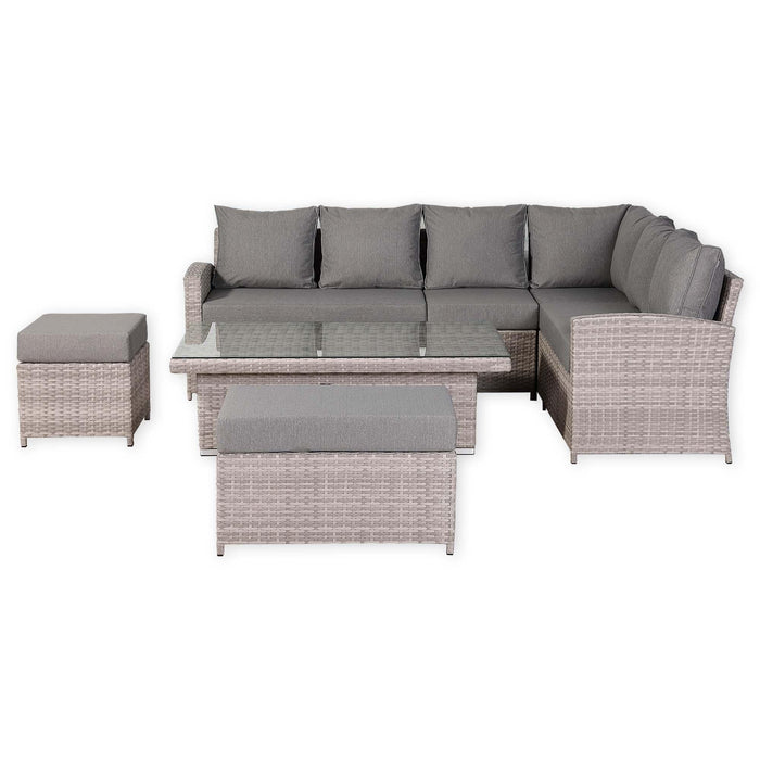 Sloane Range Right Hand Corner Sofa Set with Adjustable Rising Table in Beige Grey OR Dark Grey OR Light GreyWeave - Abode Avenue