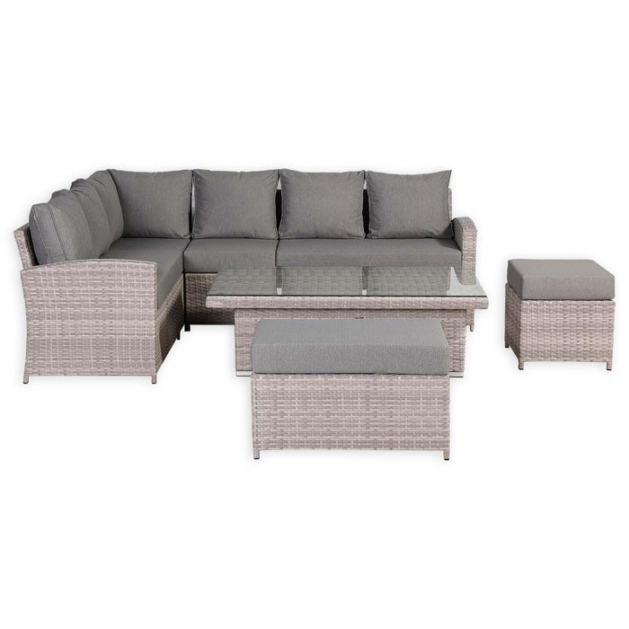 Sloane Range Left Hand Corner Sofa Set with Rising Table in Beige Grey OR Dark Grey OR Light Grey Weave - Abode Avenue