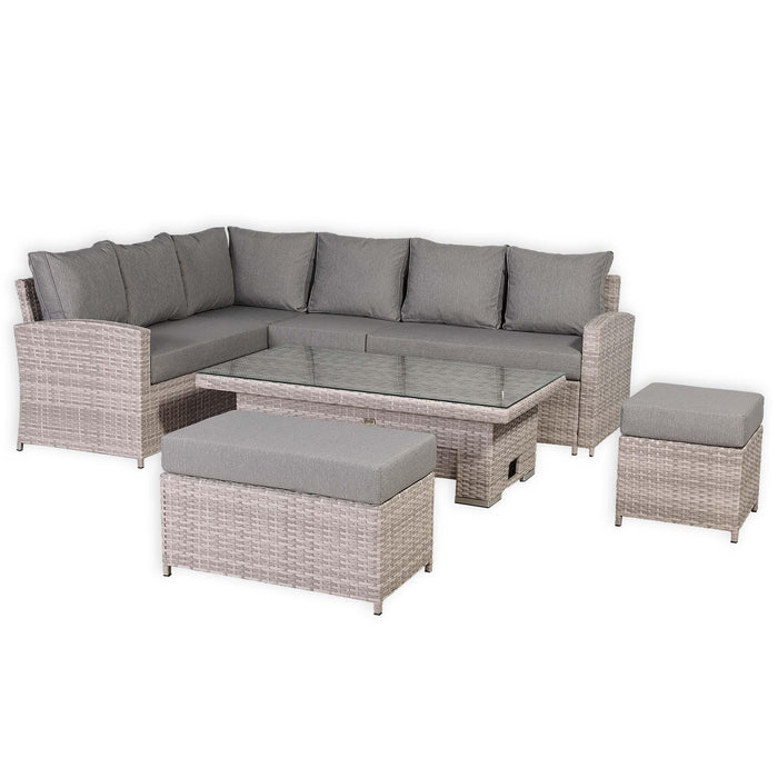 Sloane Range Left Hand Corner Sofa Set with Rising Table in Beige Grey OR Dark Grey OR Light Grey Weave - Abode Avenue