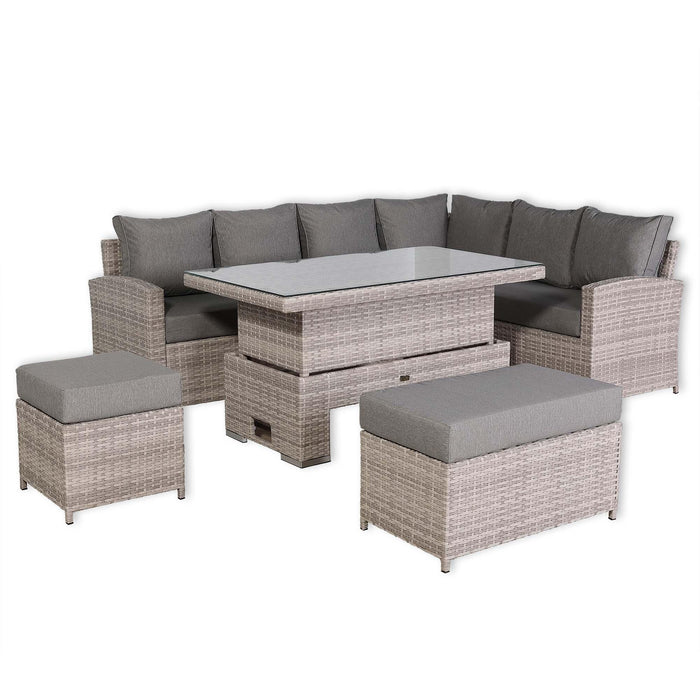 Sloane Range Right Hand Corner Sofa Set with Adjustable Rising Table in Beige Grey OR Dark Grey OR Light GreyWeave - Abode Avenue
