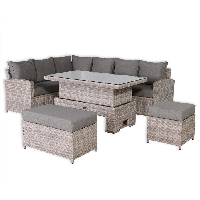Sloane Range Left Hand Corner Sofa Set with Rising Table in Beige Grey OR Dark Grey OR Light Grey Weave - Abode Avenue