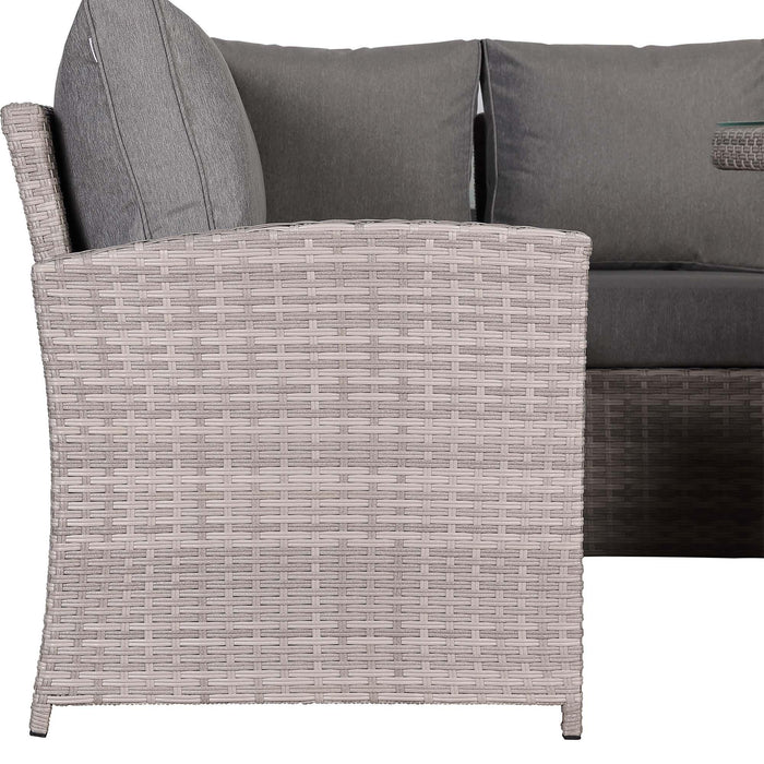 Sloane Range Right Hand Corner Sofa Set with Adjustable Rising Table in Beige Grey OR Dark Grey OR Light GreyWeave - Abode Avenue