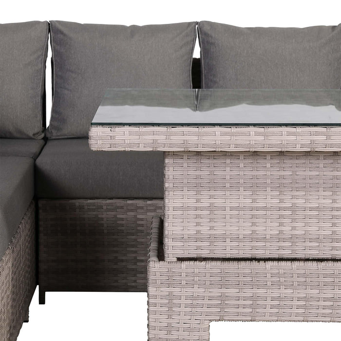 Sloane Range Right Hand Corner Sofa Set with Adjustable Rising Table in Beige Grey OR Dark Grey OR Light GreyWeave - Abode Avenue
