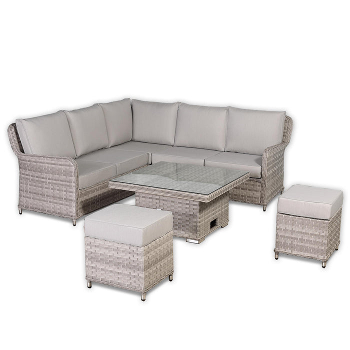 Havana Range Square Corner Outdoor Sofa Set – Modular Rattan Garden Furniture with Adjustable Table & Cushioned Ottomans - Abode Avenue