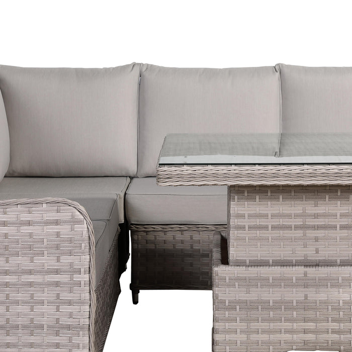 Havana Range Square Corner Outdoor Sofa Set – Modular Rattan Garden Furniture with Adjustable Table & Cushioned Ottomans - Abode Avenue