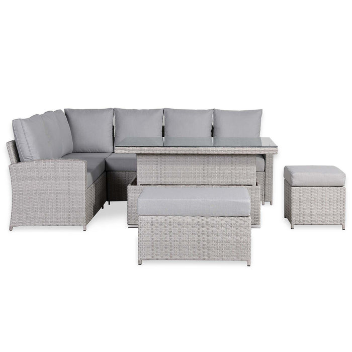 Sloane Range Left Hand Corner Sofa Set with Rising Table in Beige Grey OR Dark Grey OR Light Grey Weave - Abode Avenue