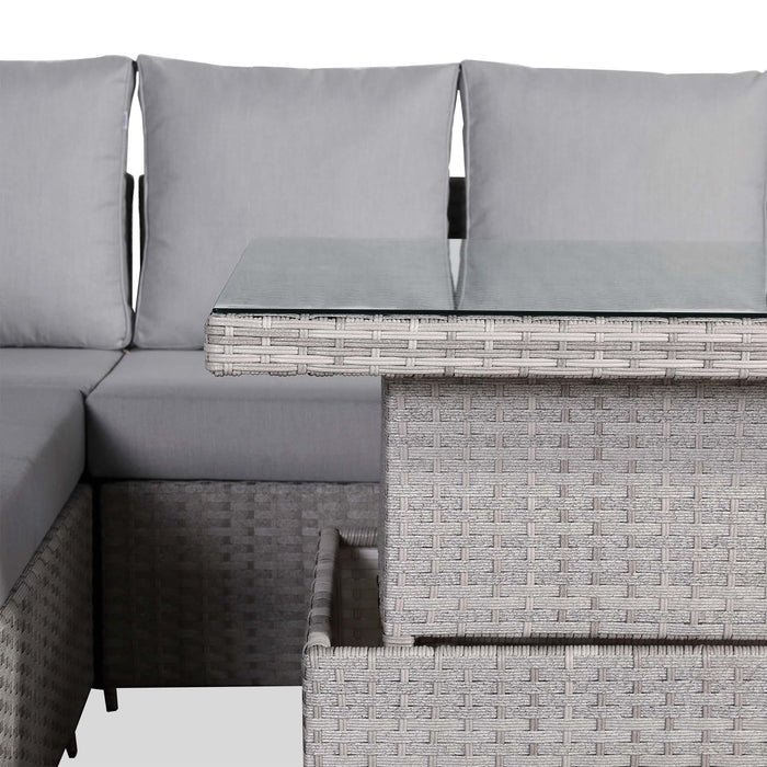 Sloane Range Left Hand Corner Sofa Set with Rising Table in Beige Grey OR Dark Grey OR Light Grey Weave - Abode Avenue