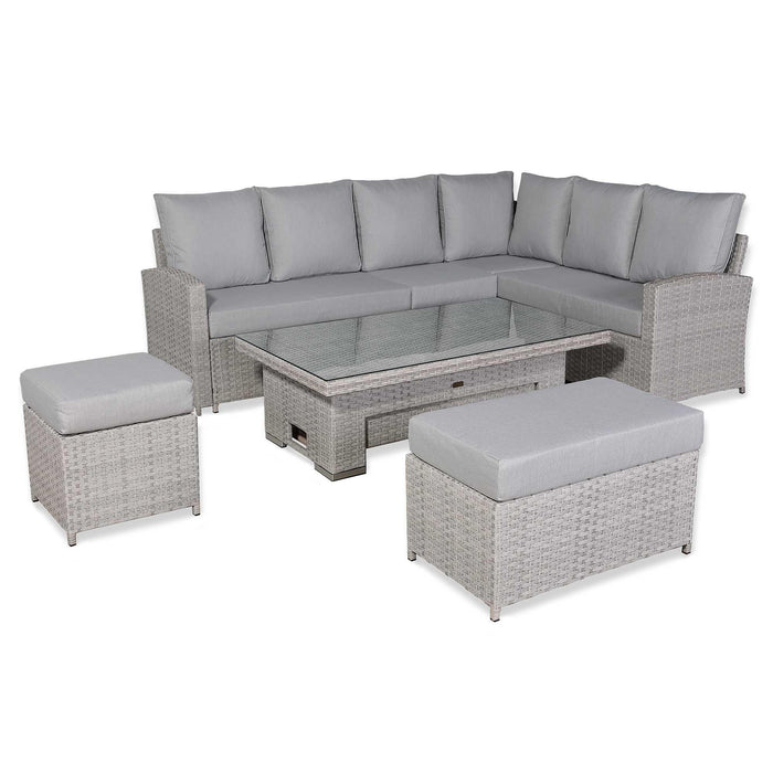Sloane Range Right Hand Corner Sofa Set with Adjustable Rising Table in Beige Grey OR Dark Grey OR Light GreyWeave - Abode Avenue