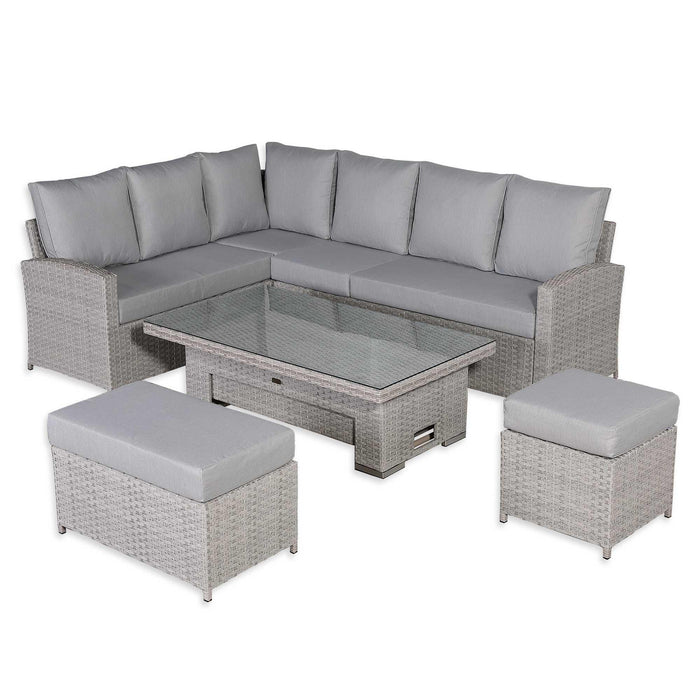 Sloane Range Left Hand Corner Sofa Set with Rising Table in Beige Grey OR Dark Grey OR Light Grey Weave - Abode Avenue
