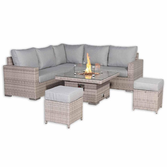 Aurora Range High Back Corner Sofa Set with Fire Pit Adjustable Table - Abode Avenue