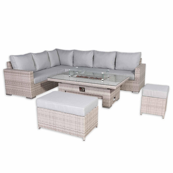 Aurora Range High Back Left Hand Corner Sofa Set with Fire Pit Adjustable Table - Abode Avenue