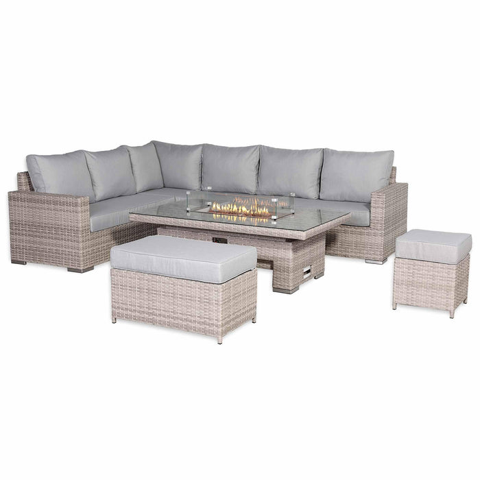 Aurora Range High Back Left Hand Corner Sofa Set with Fire Pit Adjustable Table - Abode Avenue
