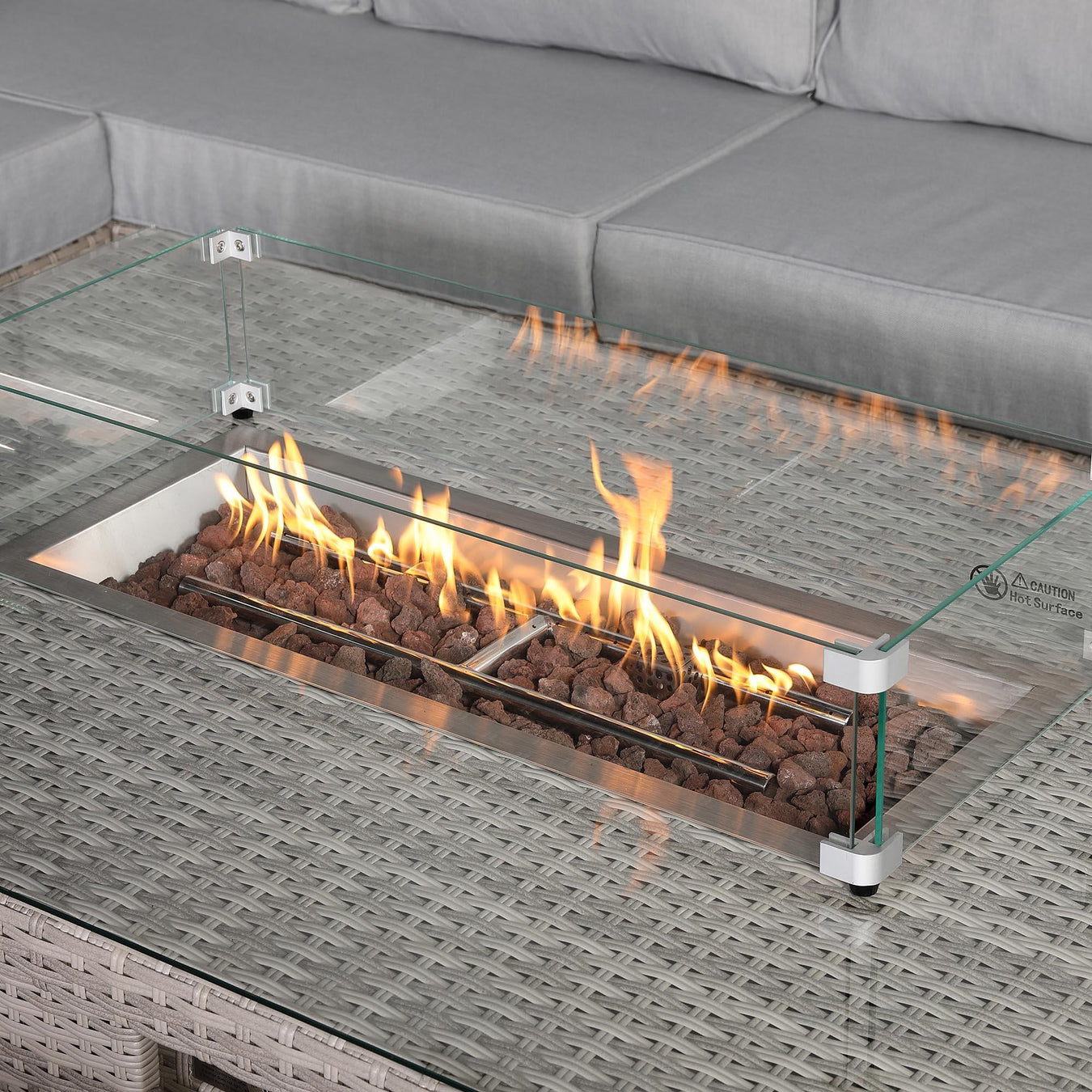 Aurora Range High Back Left Hand Corner Sofa Set with Fire Pit Adjustable Table - Abode Avenue