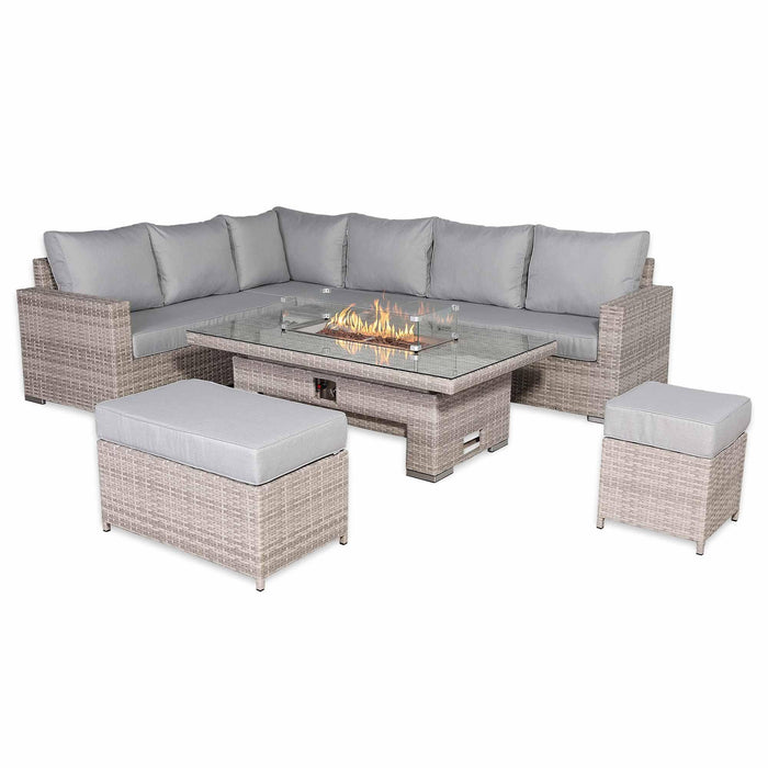 Aurora Range High Back Left Hand Corner Sofa Set with Fire Pit Adjustable Table - Abode Avenue