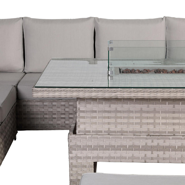 Havana Range High Back Left Hand Corner Outdoor Sofa Set with Fire Pit Rising Table – Modular Rattan Garden Furniture