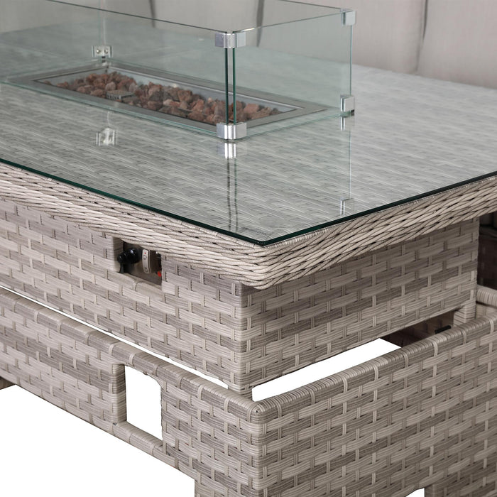 Havana Range High Back Right Hand Corner Outdoor Sofa Set with Fire Pit Adjustable Table – Modular Rattan Garden Furniture