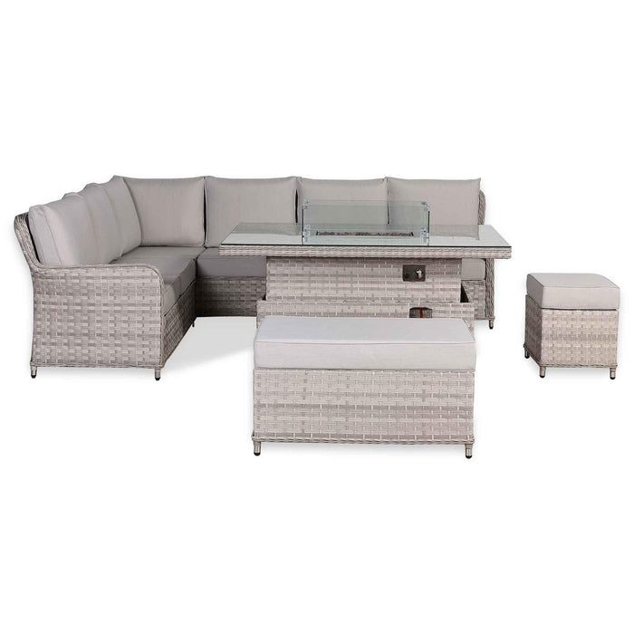 Havana Range High Back Left Hand Corner Outdoor Sofa Set with Fire Pit Rising Table – Modular Rattan Garden Furniture