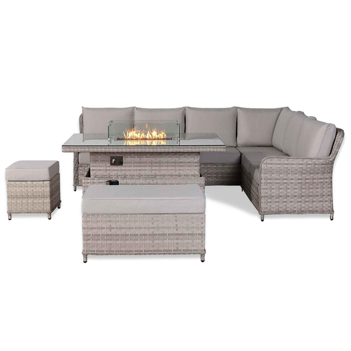 Havana Range High Back Right Hand Corner Outdoor Sofa Set with Fire Pit Adjustable Table – Modular Rattan Garden Furniture