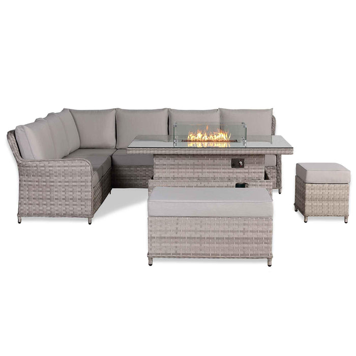 Havana Range High Back Left Hand Corner Outdoor Sofa Set with Fire Pit Rising Table – Modular Rattan Garden Furniture