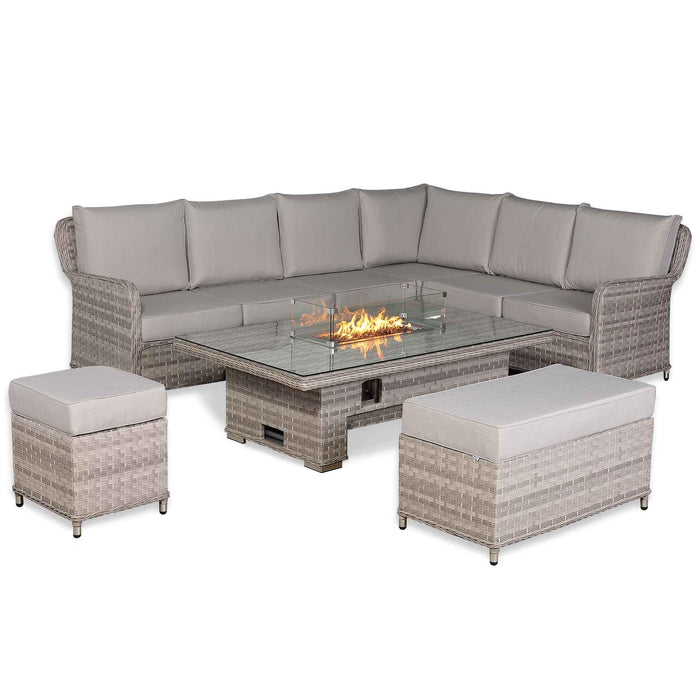 Havana Range High Back Right Hand Corner Outdoor Sofa Set with Fire Pit Adjustable Table – Modular Rattan Garden Furniture