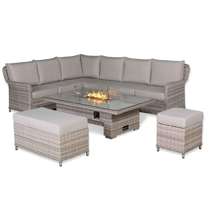 Havana Range High Back Left Hand Corner Outdoor Sofa Set with Fire Pit Rising Table – Modular Rattan Garden Furniture