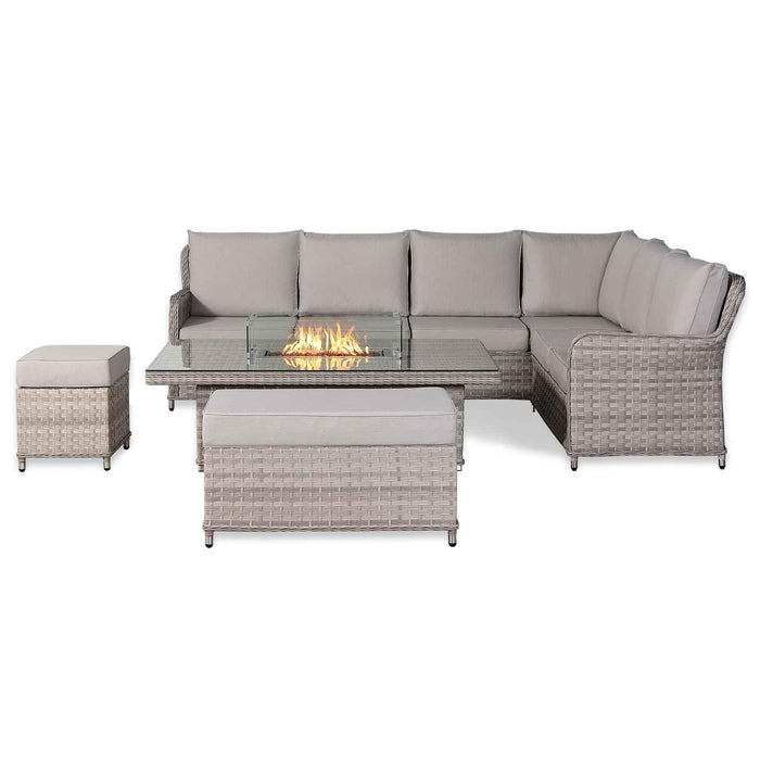 Havana Range High Back Right Hand Corner Outdoor Sofa Set with Fire Pit Adjustable Table – Modular Rattan Garden Furniture