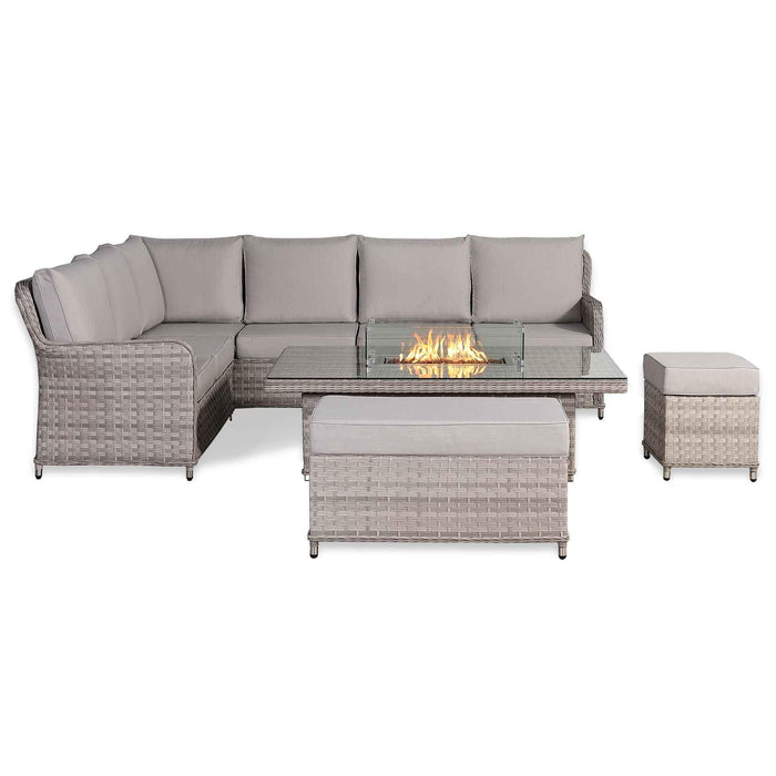 Havana Range High Back Left Hand Corner Outdoor Sofa Set with Fire Pit Rising Table – Modular Rattan Garden Furniture