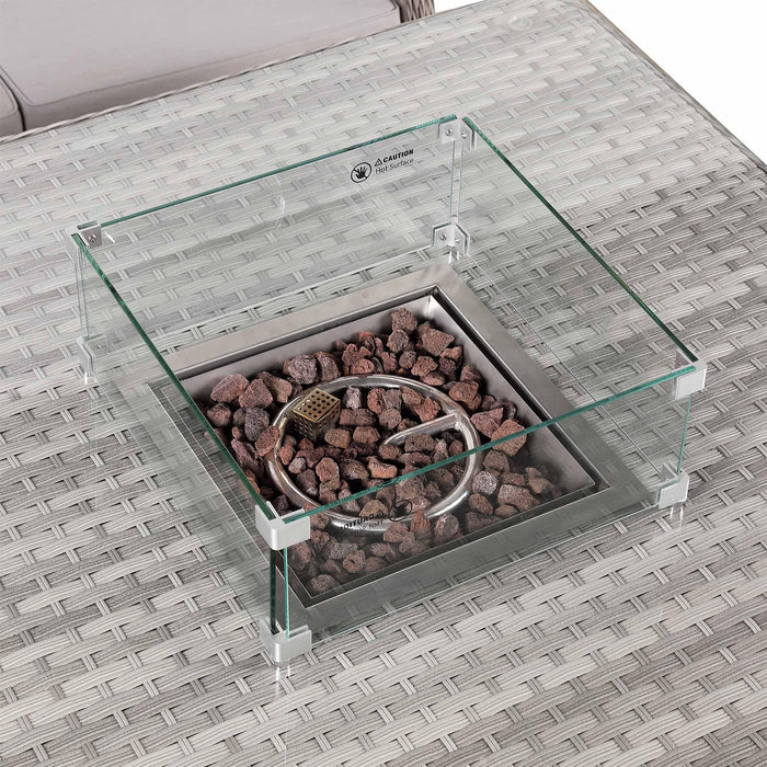 Havana Range Round Corner Outdoor Sofa Set with Fire Pit Rising Table – Modular Rattan Garden Furniture