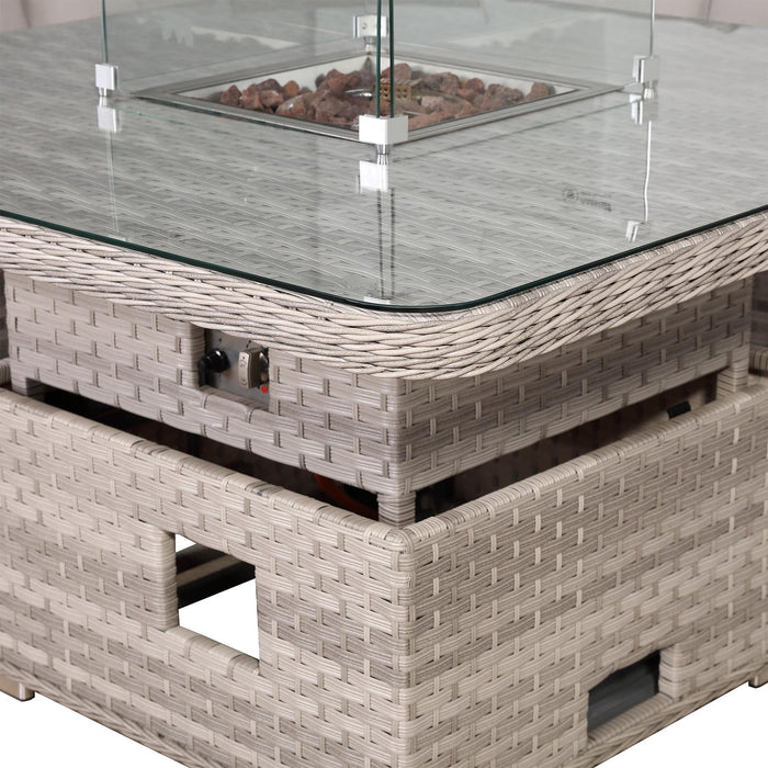 Havana Range Round Corner Outdoor Sofa Set with Fire Pit Rising Table – Modular Rattan Garden Furniture