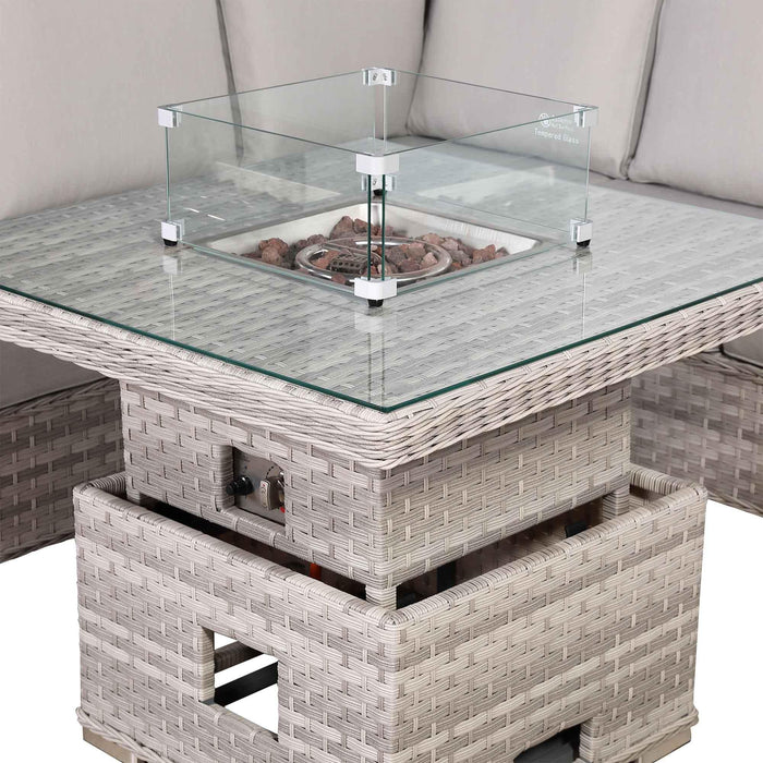 Havana Range Square Corner Outdoor Sofa Set with Built-In Fire Pit – Modular Rattan & Aluminium Garden Furniture - Abode Avenue