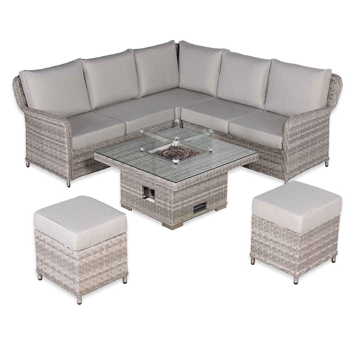 Havana Range Square Corner Outdoor Sofa Set with Built-In Fire Pit – Modular Rattan & Aluminium Garden Furniture - Abode Avenue