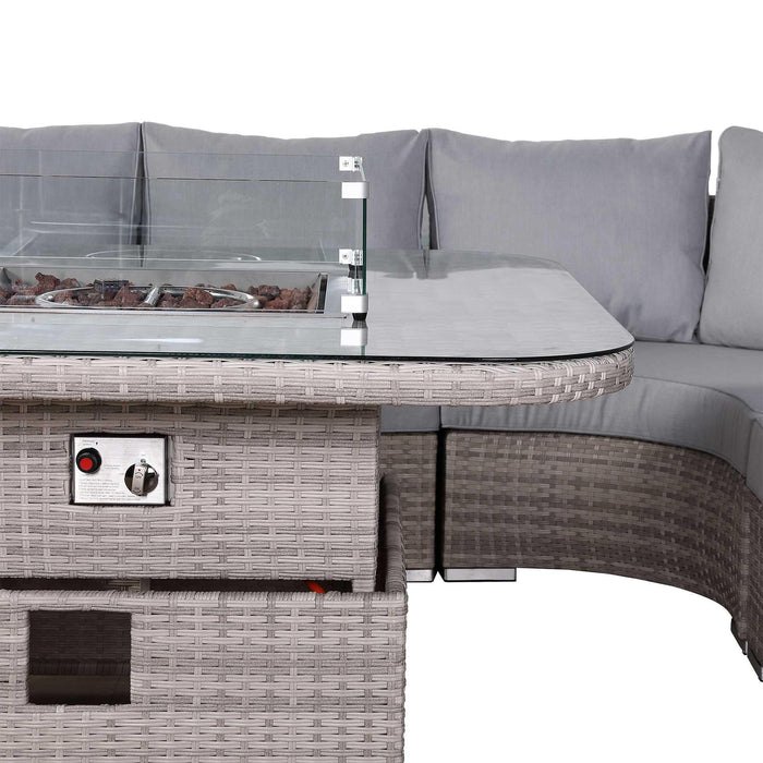 Aurora Range Large Round Corner Sofa Set with Fire Pit Adjustable Table - Abode Avenue