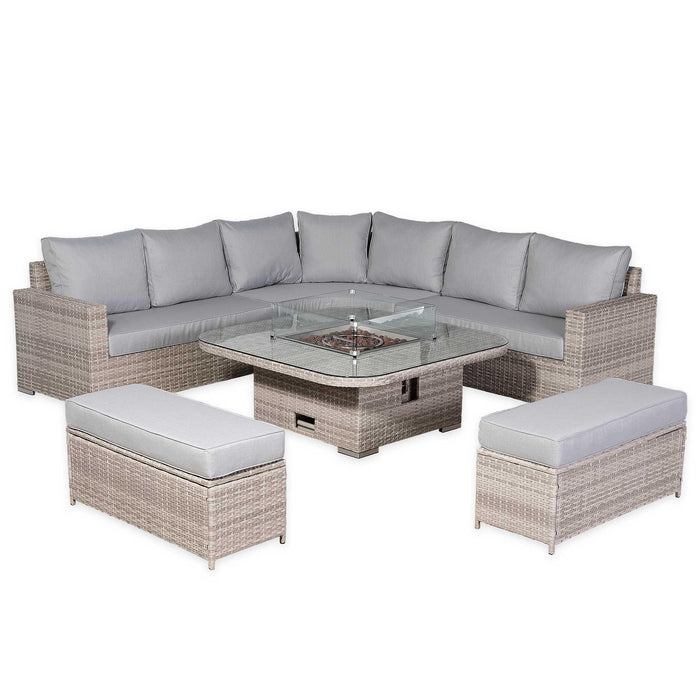 Aurora Range Large Round Corner Sofa Set with Fire Pit Adjustable Table - Abode Avenue