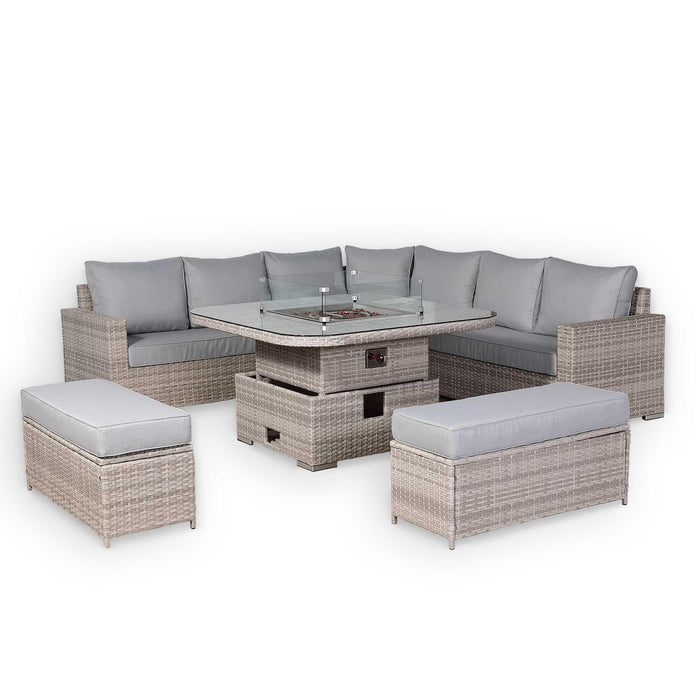 Aurora Range Large Round Corner Sofa Set with Fire Pit Adjustable Table - Abode Avenue