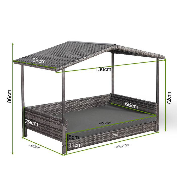 Bax Mice Grey Rattan Raised Dog House — Removable Roof & Waterproof Cushion (S/M/L) | Indoor & Outdoor Pet Bed - Abode Avenue