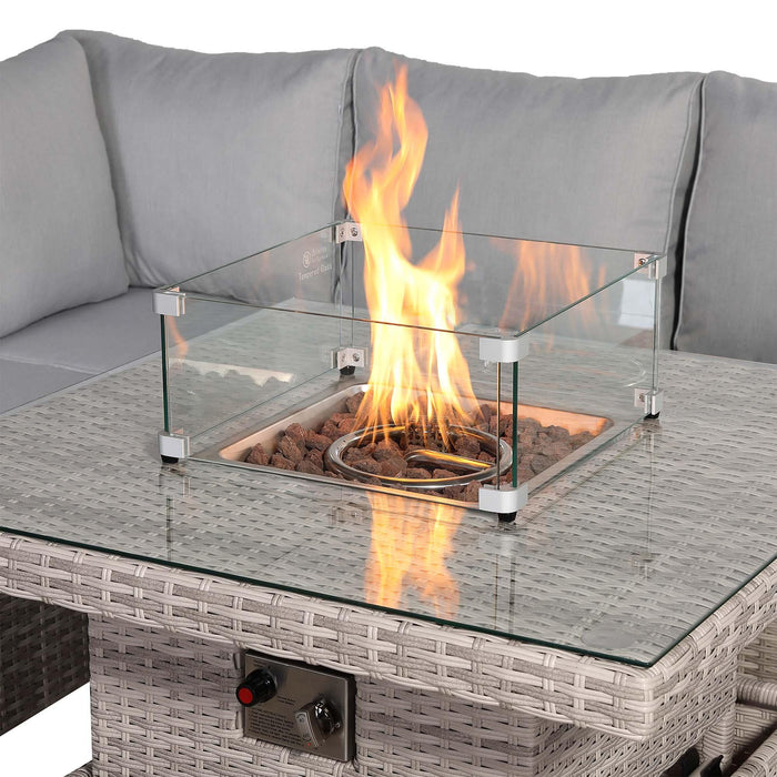 Aurora Range High Back Corner Sofa Set with Fire Pit Adjustable Table - Abode Avenue