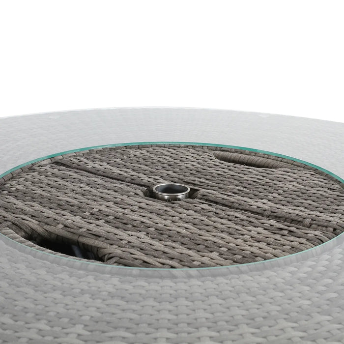 Cambridge Aluminium Frame Round Bar Set – Stone Browne Grey PE Rattan, 6-Seater with Ice Bucket & Parasol Hole - Abode Avenue